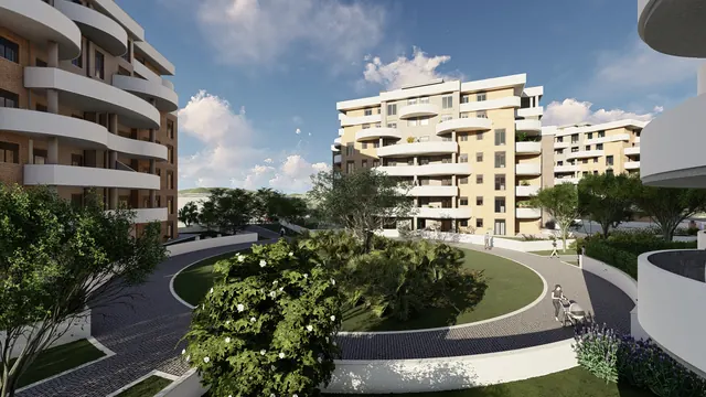 La Primula — render di progetto: il complesso e il verde di pertinenza