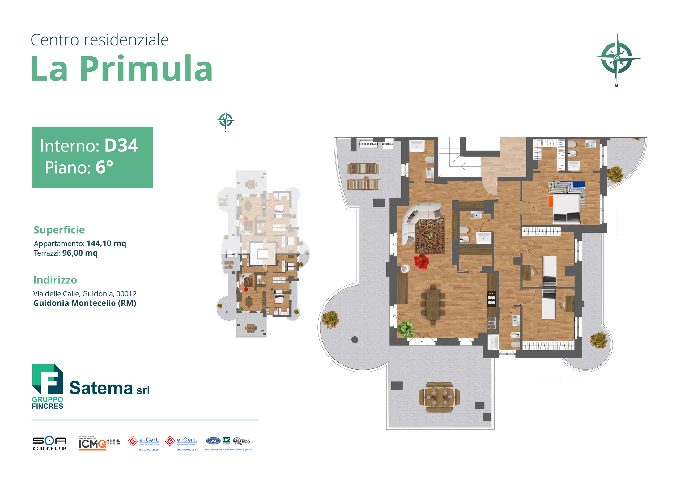 Planimetria dell'unità D34 — Trilocale, 144 m²