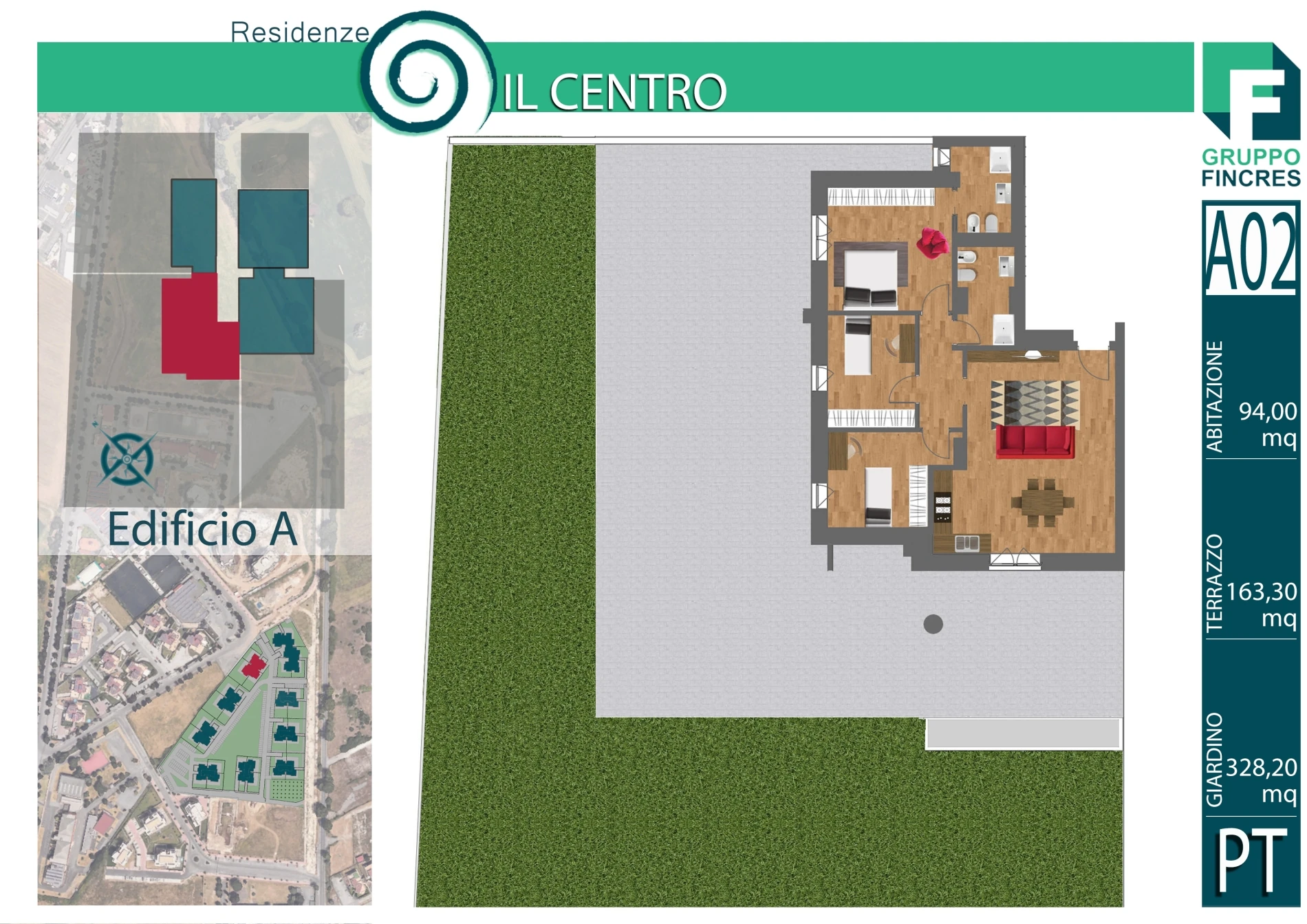 Planimetria dell'unità A2 — Quadrilocale, 94 m²