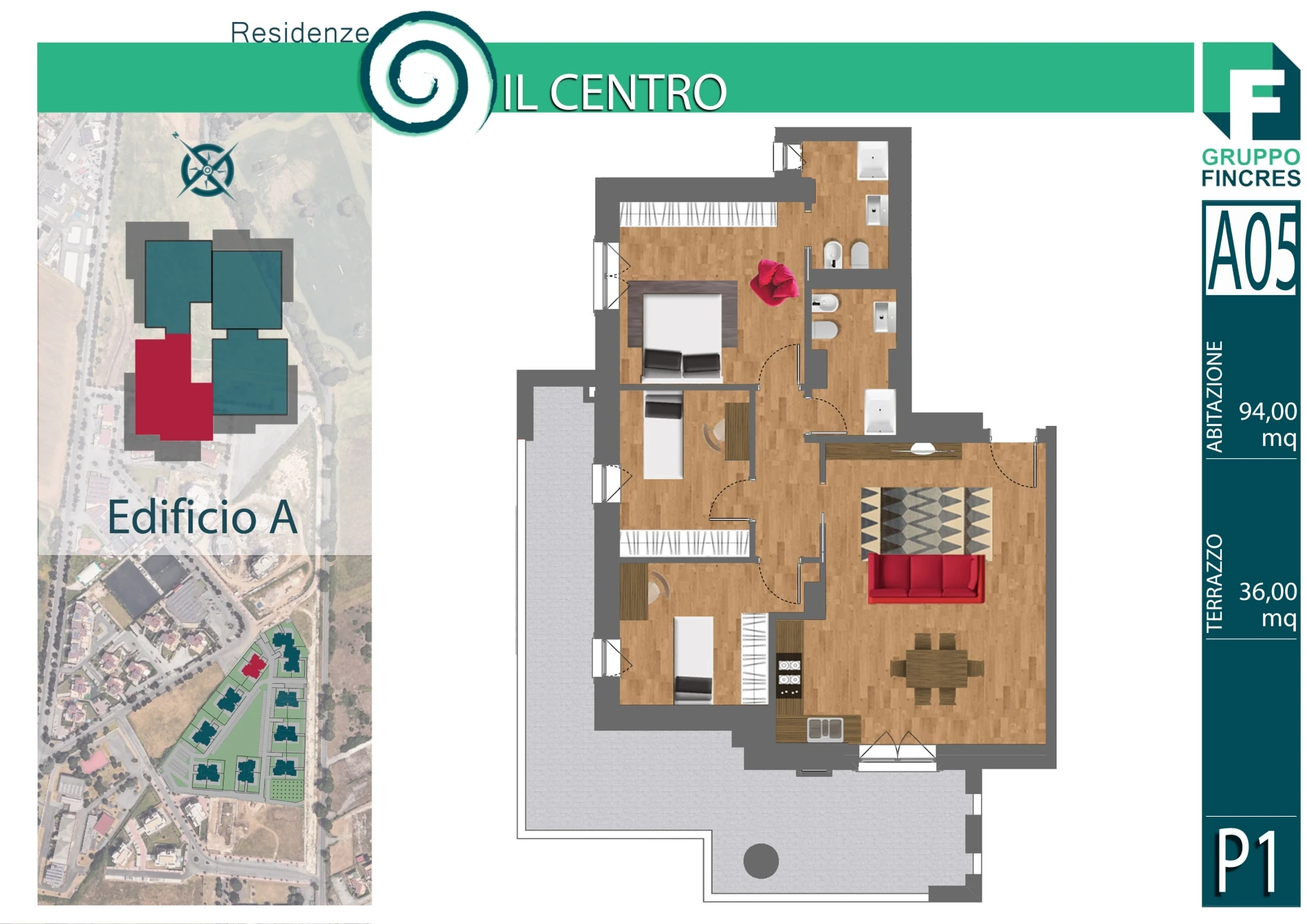Planimetria dell'unità A5 — Quadrilocale, 94 m²