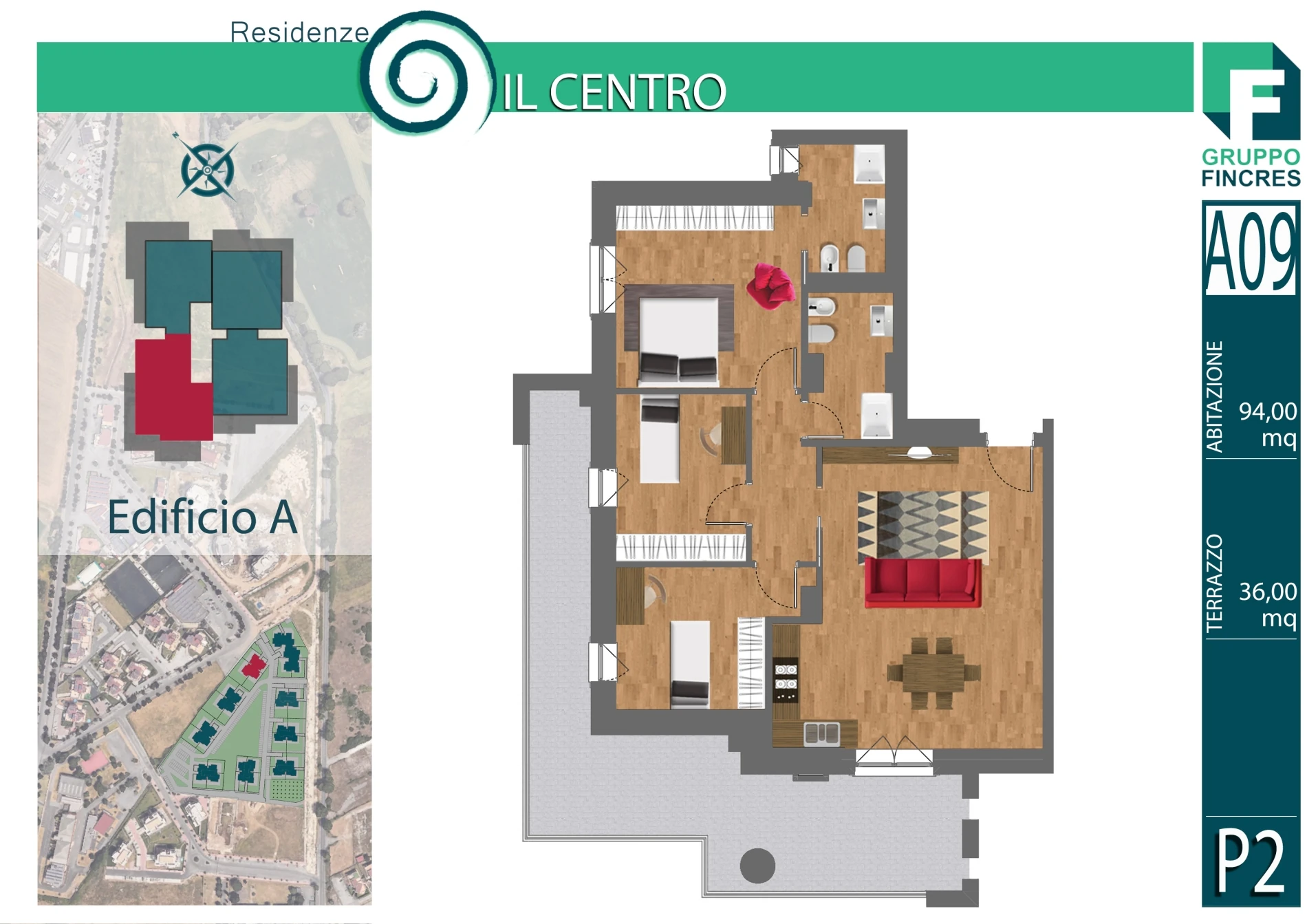 Planimetria dell'unità A9 — Quadrilocale, 94 m²