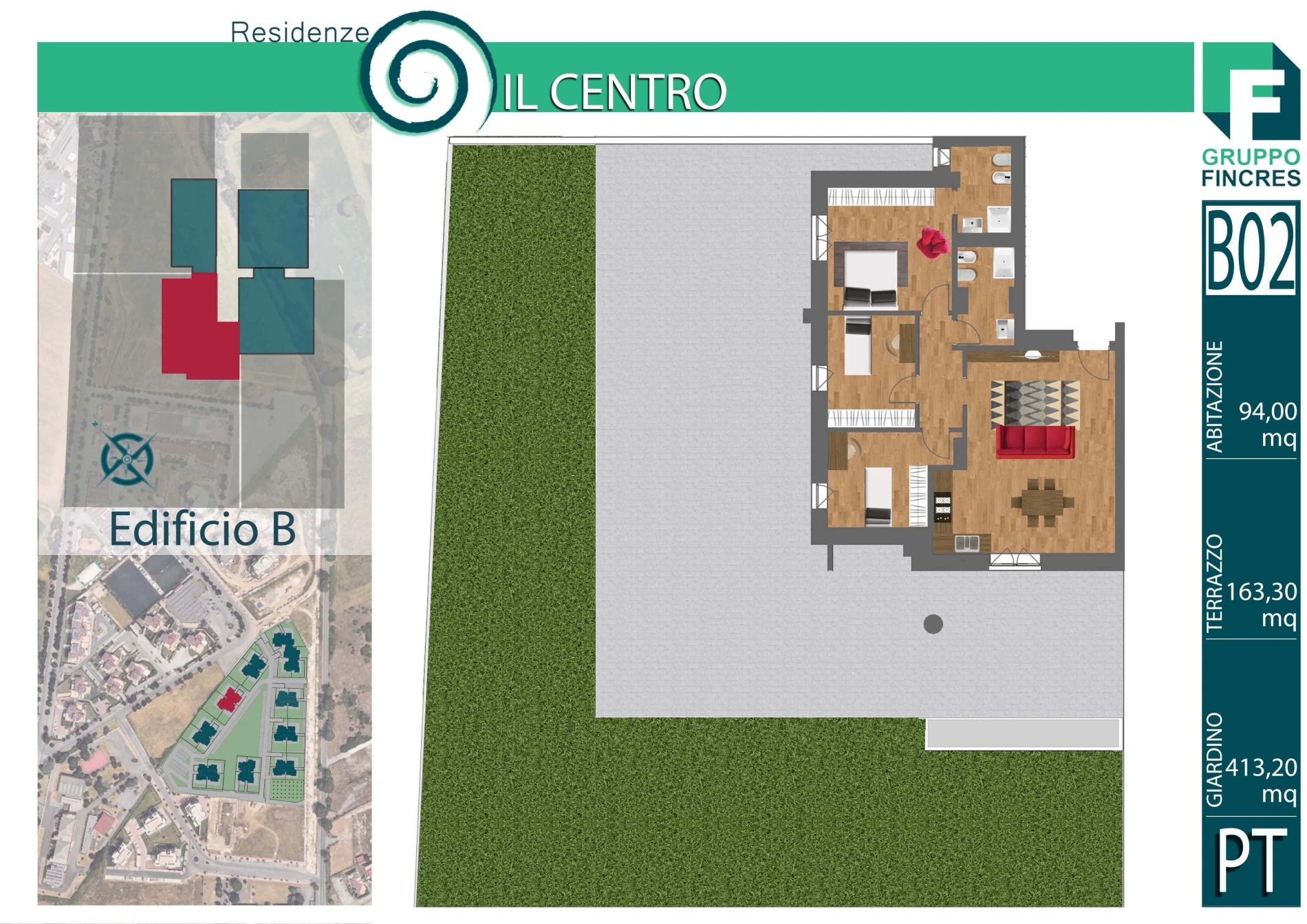 Planimetria dell'unità B2 — Quadrilocale, 94 m²